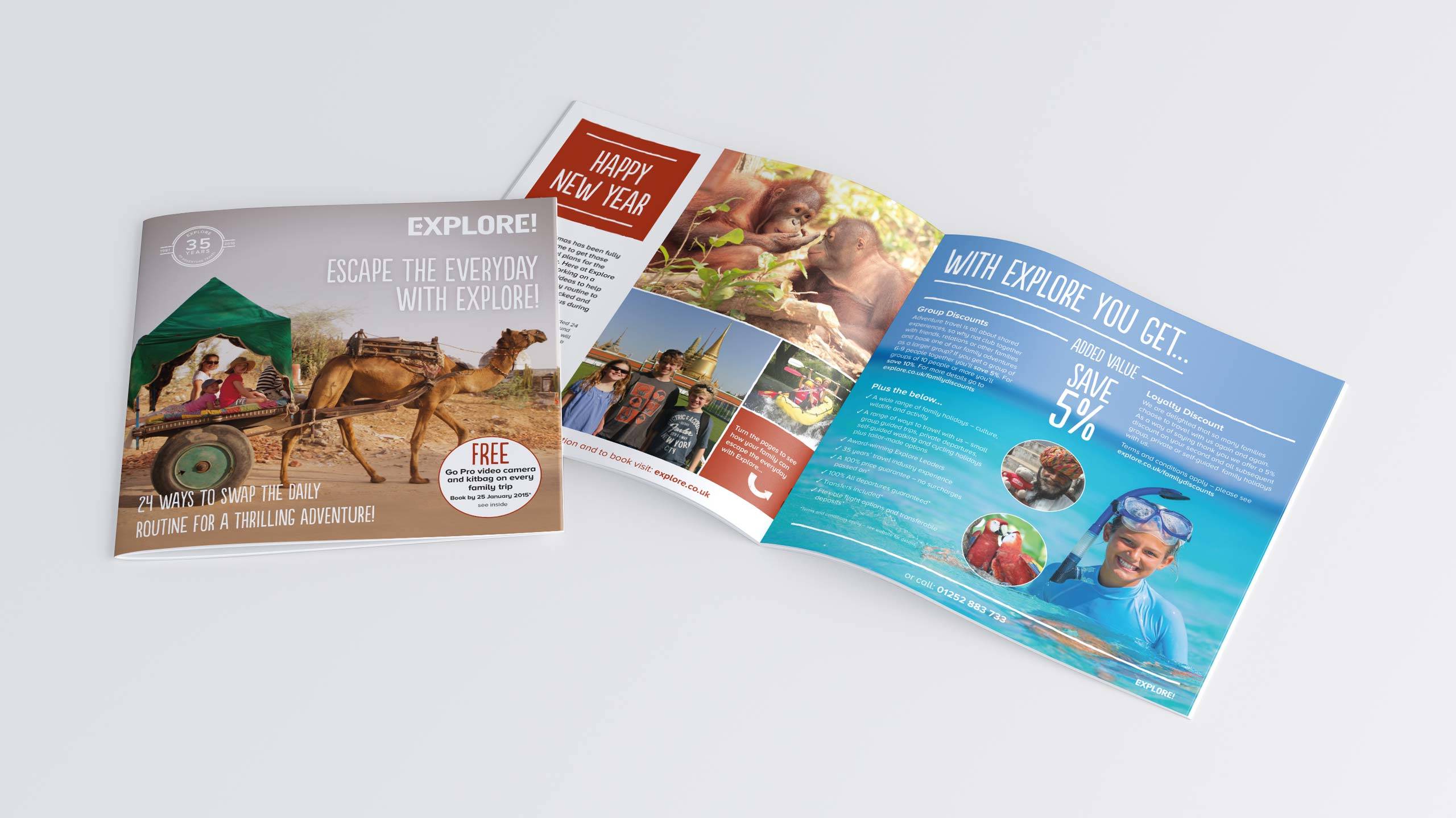 adventure travel brochure design refresh front cover intro pages family direct marketing