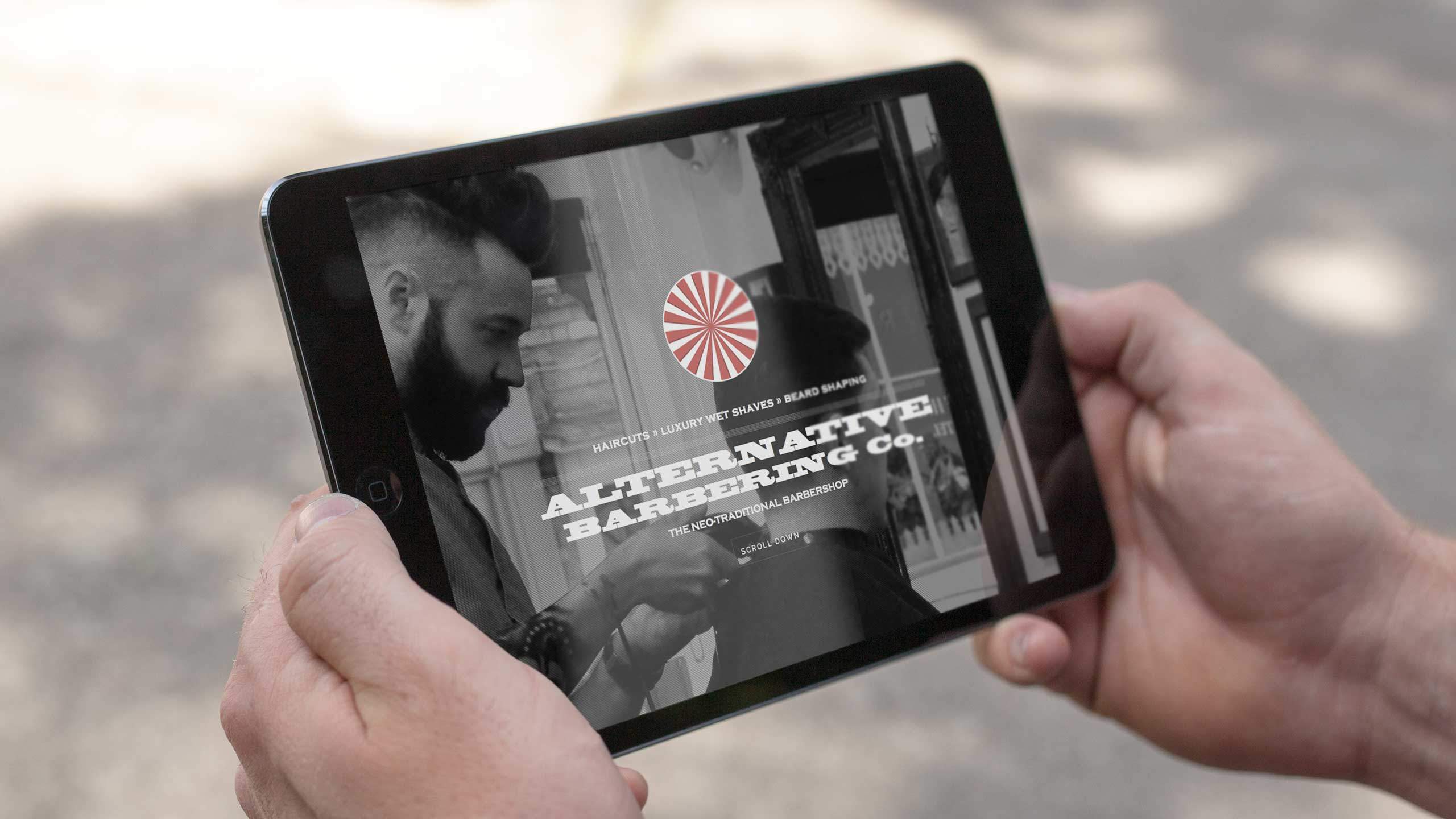 barbershop branding home page ipad alternative barbering co