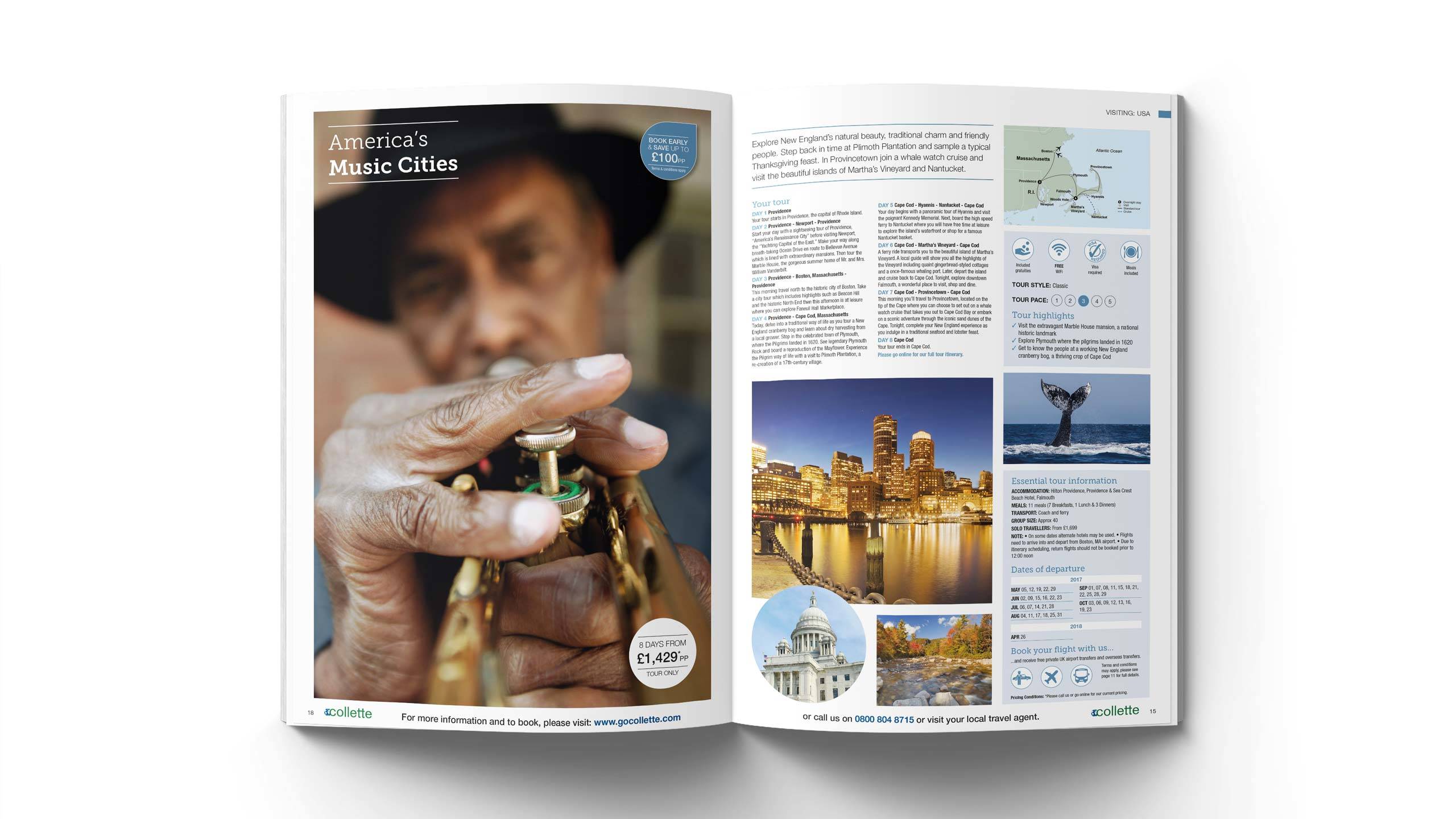 escorted travel brochure design americas music cities pages collette thomas cook