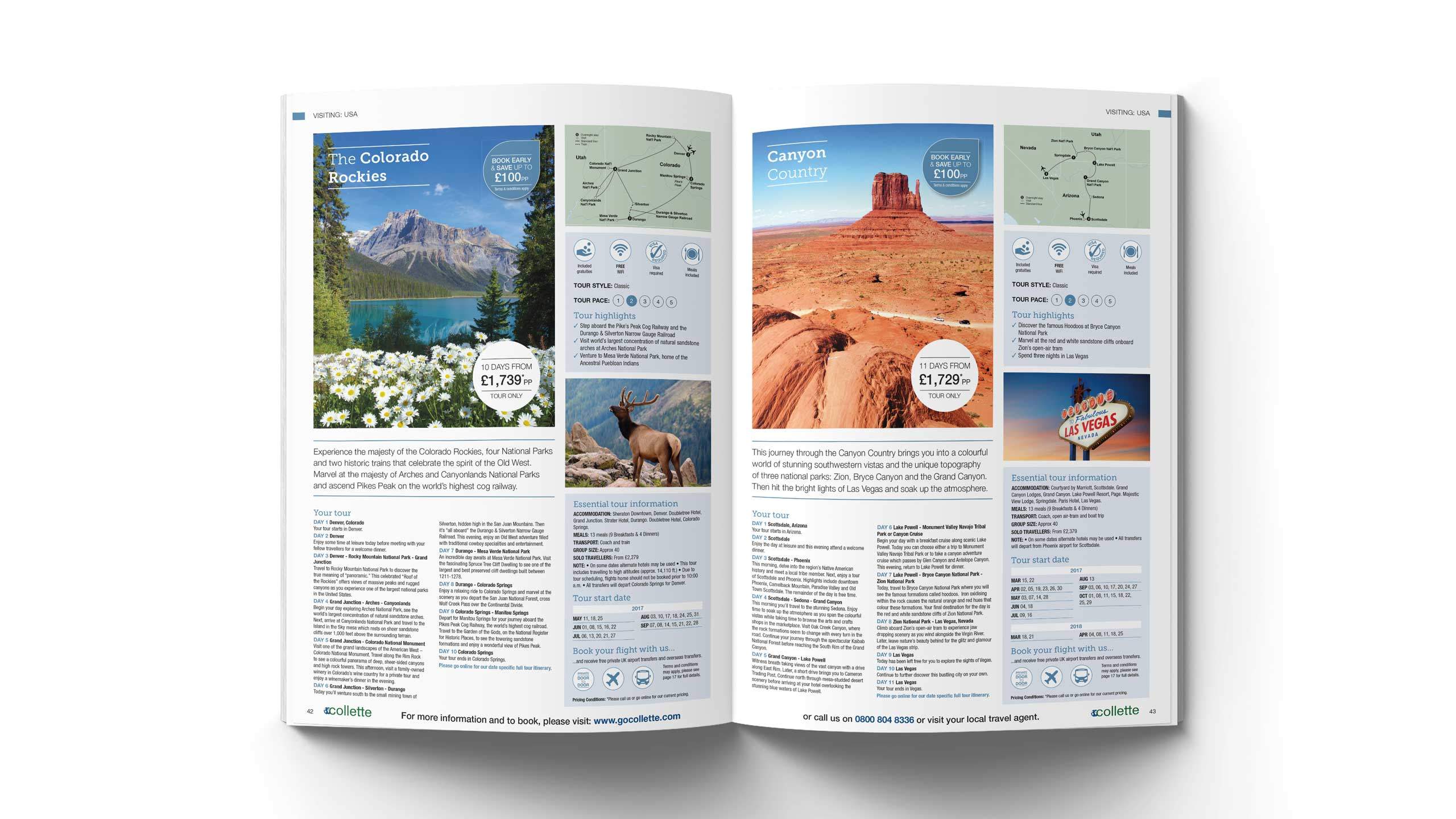 escorted travel brochure design rockies grand canyon pages collette thomas cook