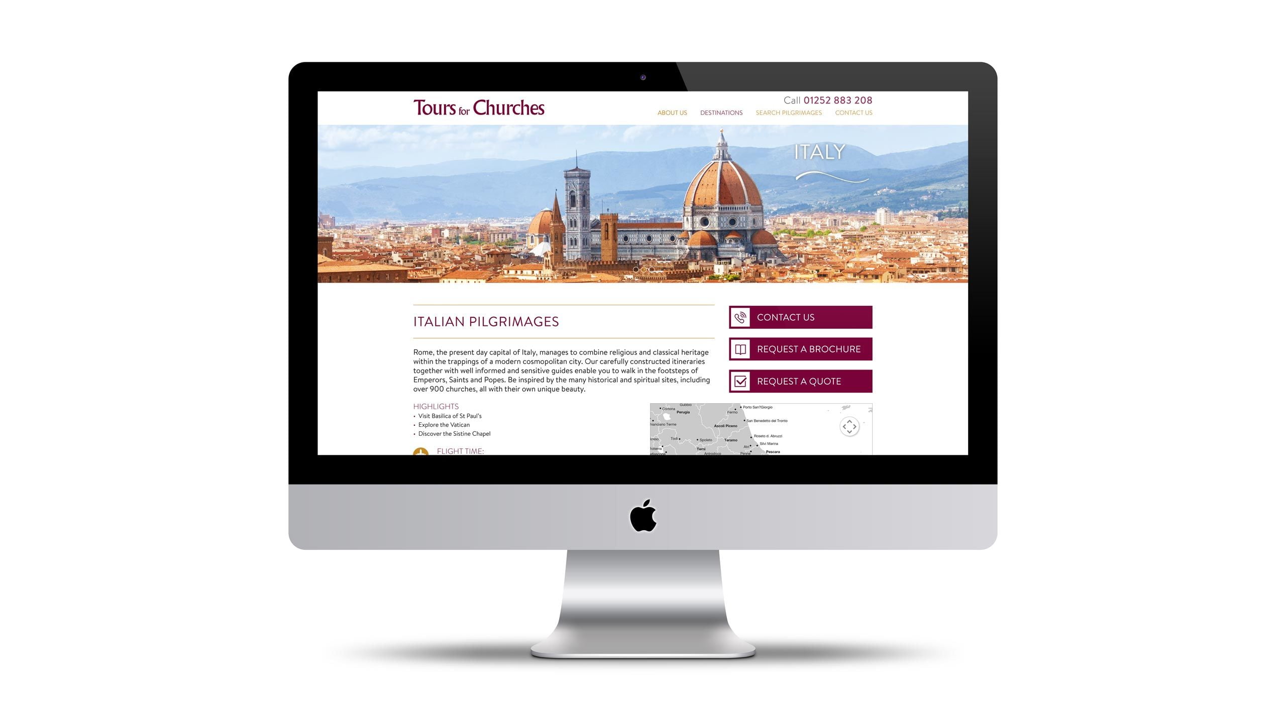 religious tours website design destination page imac tours for churches