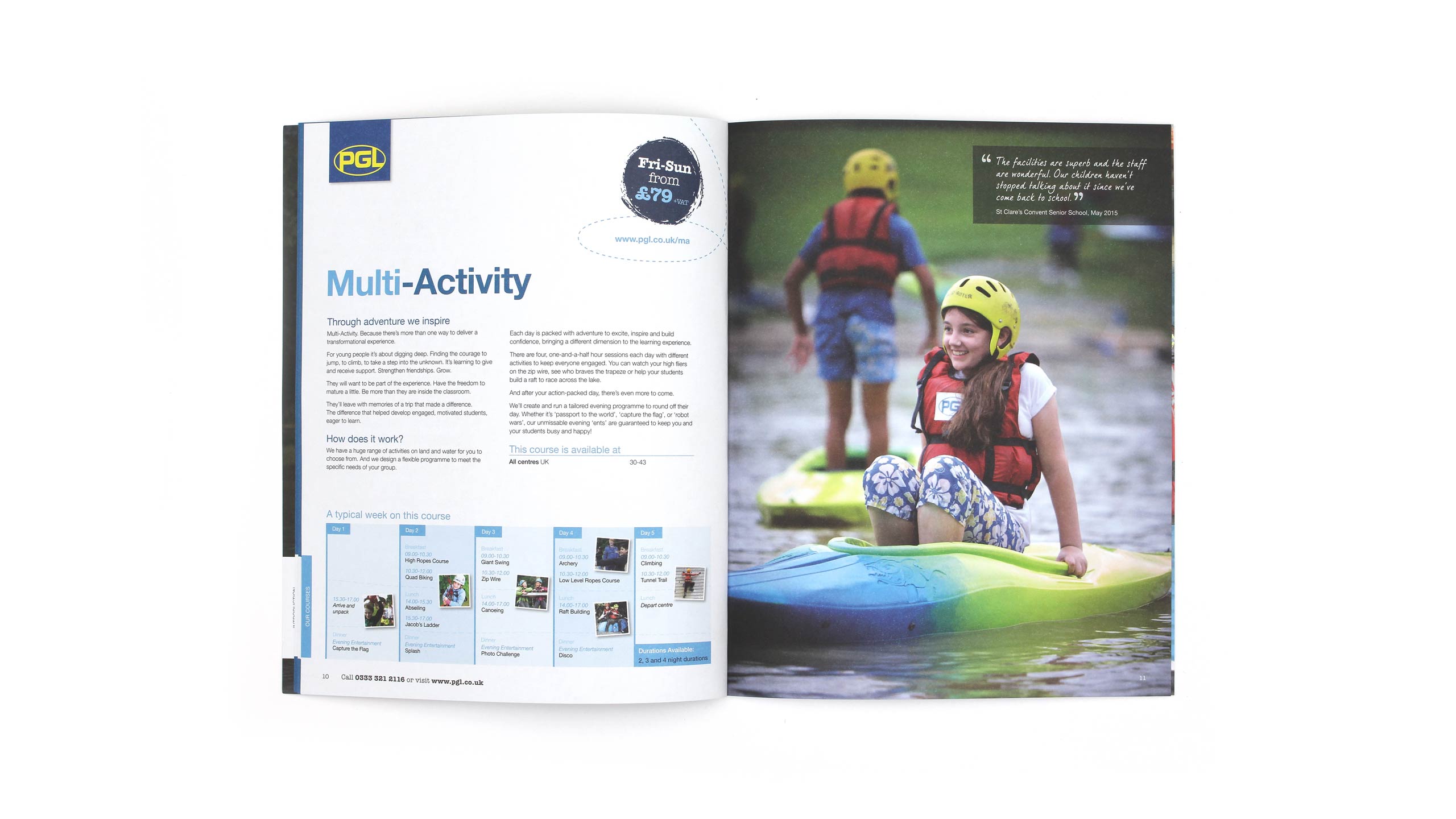 school adventure brochure design multi activity pages on white pgl travel